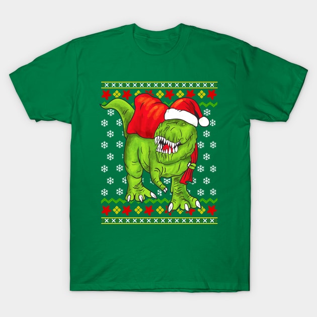 T Rex Santa Claus Ugly Christmas Sweater T-Shirt by E